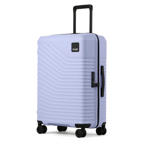 Coolife Hardside Luggage Upgrade Durable PC Lightweight Travel Suitcases with Dual Spinner Wheels & TSA Lock (Light Purple, Checked-Medium 24-Inch) Light Purple Checked-Medium 24-Inch