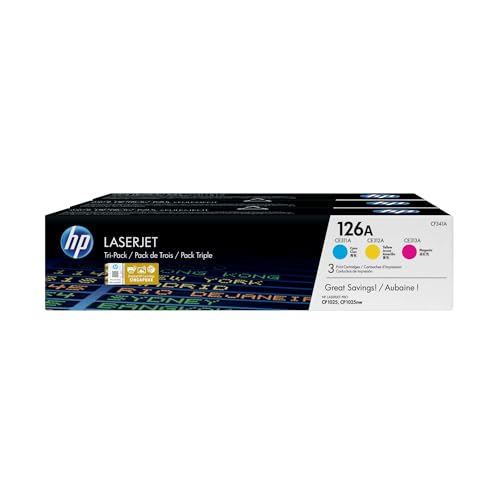 HP 126A CF341A Pack de 3, Toners d'origine, Imprimantes LaserJet Pro, Cyan, Magenta, Jaune