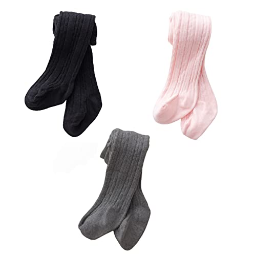 Image of SYGA Baby Tights Soft Cotton Leggings For Girls Toddler Solid Knit Stockings Socks Warm Crochet Pants Pack Of 3