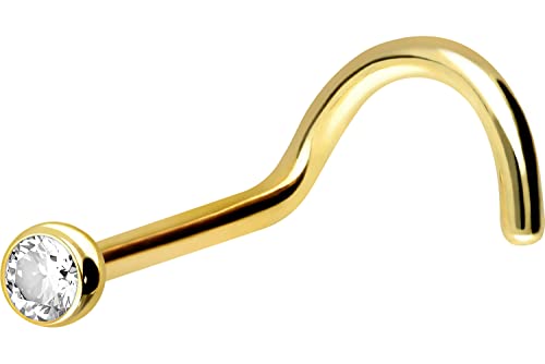 Piercing de nariz en ángulo de Piercingline, de oro de 18 quilates, con cristal
