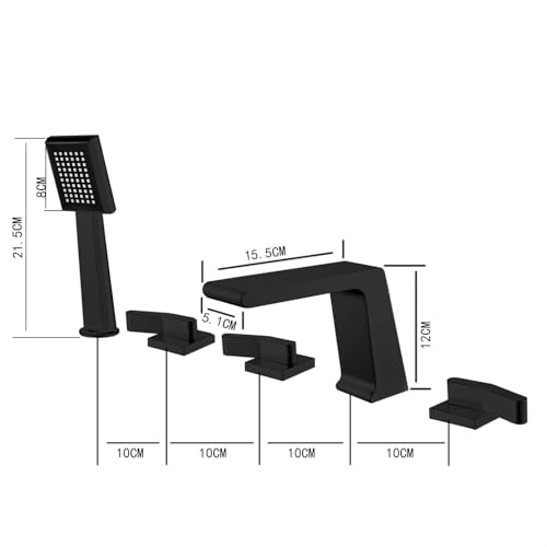 Robinet cascade pour baignoire romaine 5 trous à haut débit et commande 3 mains - 7