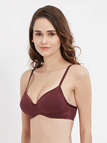 Image of SOIE Women's Solid Semi /Medium Coverage Padded Non-Wired Satin Panelled T-Shirt Bra