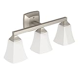 Moen Voss Brushed Nickel 3-Light Dual-Mount Bathroom Vanity Fixture with Frosted Glass, Bath Lighting Above Sink, YB5163BN