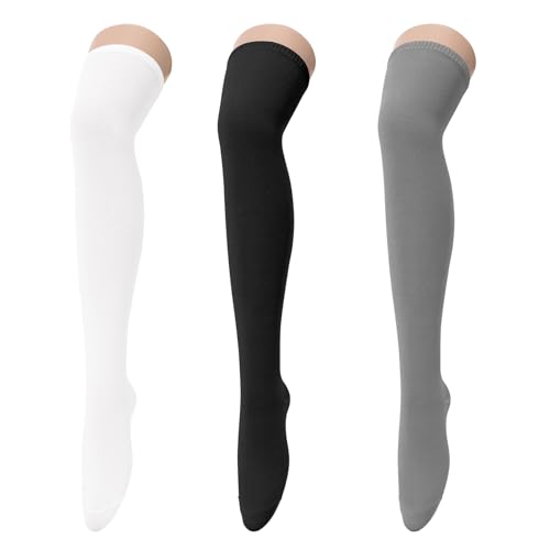 Image of Century Star 3 Pairs Thigh High Socks for Women Over the Knee High Socks Triple Stripe Long Stockings Thigh Highs Leg Warmer