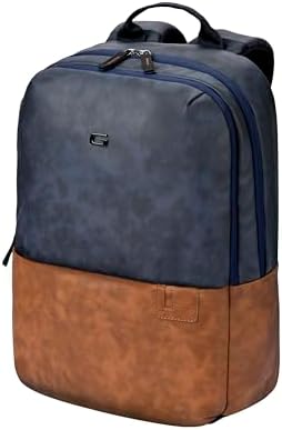 Gear Uber Leatherite Medium Faux Leather Water Resistant 2 Compartment Laptop Backpack/Casual Backpack/Daypack/Travel Backpack/College Bag For Men/Women (Navy-Tan), 26 Litres