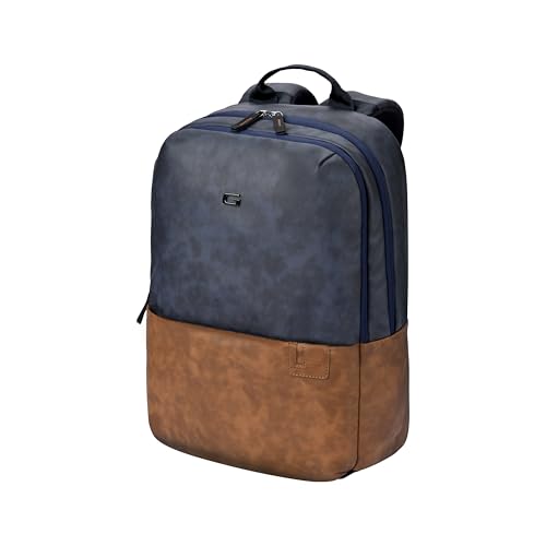 Gear Uber Leatherite Medium Faux Leather Water Resistant 2 Compartment Laptop Backpack/Casual Backpack/Daypack/Travel Backpack/College Bag For Men/Women (Navy-Tan), 26 Litres