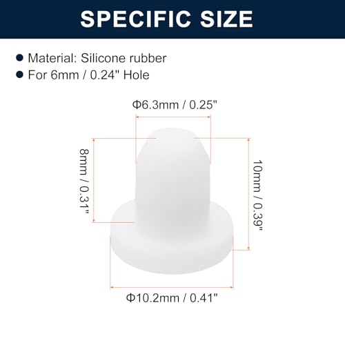 Image of uxcell 32 Pieces White Rubber Stopper, 6.3mm Plug Holes for 6mm /0.24 inch Hole