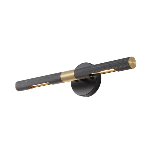 Image of Modern Picture Light 19 inches Brushed Brass Gold Black Wall Sconce with Knurled Texture Cylinder Metal Shades Rotatable 360Indoor Wall Lighting Fixture for Bathroom Vanity Lights Bedroom