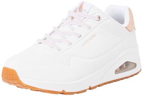Skechers Femme Uno Shimmer Away Fashion-Sneakers, White Durabuck Rose Gold Duraleather Trim, 38 EU Large