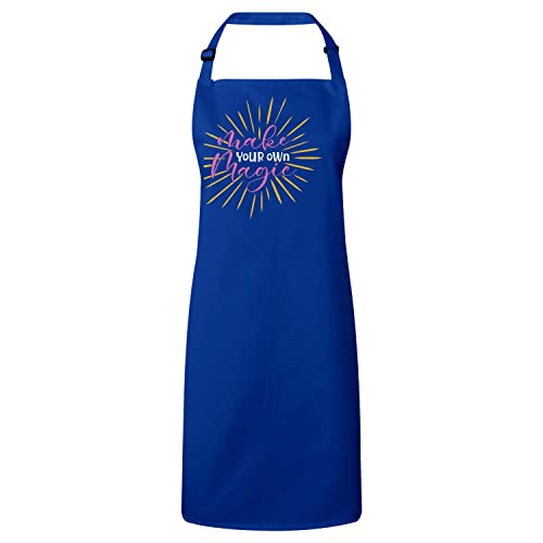 Tablier cuisine premium bleu avec message motivation Make Your Own Magic