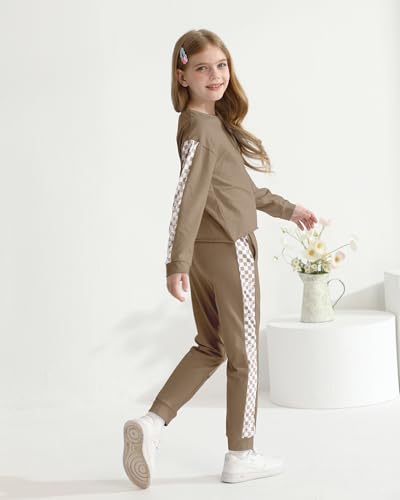 Image of SANMIO Toddler Girl Clothes 2 Piece Outfits Girls Tracksuit Activewear | Long Sleeve Crewneck Checkered Sweatshirts and Sweatpants Casual Fall Winter Clothing Set