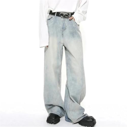 Men's Washed Jeans Worn Out Denim Straight Pants Wide Leg Trousers2