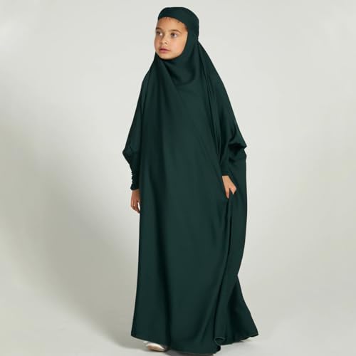 Kids Muslim Dress for Girls Hooded Abaya with Hijab Islamic Prayer Clothes Ramadan Full Cover Burka Jilbab Kaftan Robe2