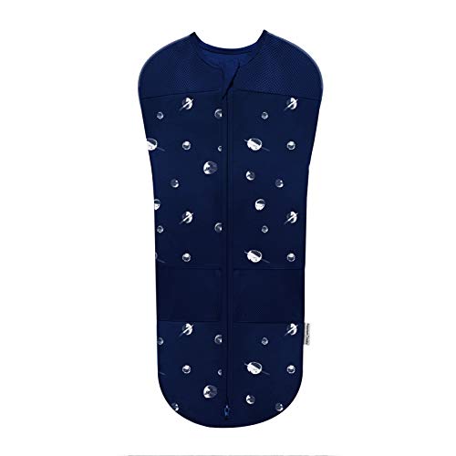 Image of Happiest Baby Sleepea 5-Second Swaddle - 100% Organic Cotton Baby Swaddle Blanket - Doctor Designed Promotes Healthy Hip Development - Prevents Accidentally Scratching Face (Midnight Planets, Medium)