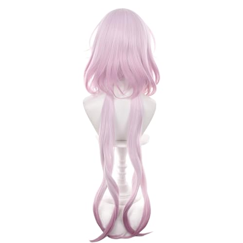 Image of Anime Pink Long Straight Wig with Ponytail and Bangs Women Jellyfish-Bob Adult March 7th(Evernight) Wigs Halloween,Christmas,Comic con,Game Show,Party