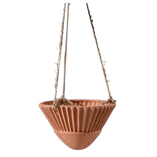 MSUIINT Vaso suspenso de cerâmica, vaso de flores laranja cesta de vaso de plantas suspenso para interior e exterior, vaso de planta moderno sem furo de drenagem design geométrico de porcelana para ervas samambaias herva, P