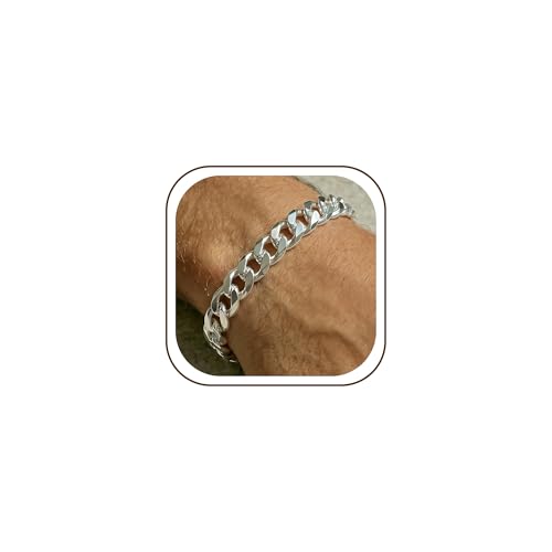 Silver Bracelet for Men, 9MM 925 Sterling Silver Cuban Chain Bracelets