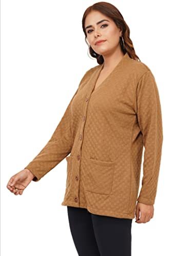 Image of Women's Woolen V-Neck Cardigan - Heavy Daffodil Fabric Winter Wear Acropolly Yarn Cardigan for Women with Front Pockets