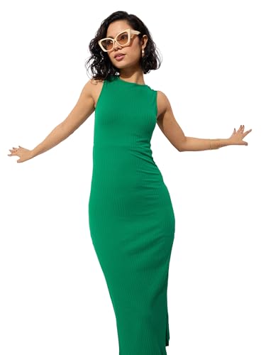 Image of barcino Black Rib Back Cut-Out Midi Dress