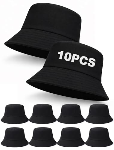 PJPSAA 10 Pcs Bucket Hats Bulk for Men Women Solid Color DIY Blank Hat Summer Packable Fishing Hats for Beach Travel