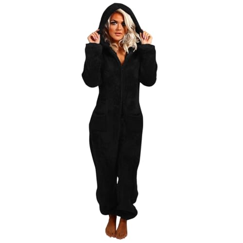 Fleece Onesie Pajamas for Women Fuzzy Plus Size Romper Solid
