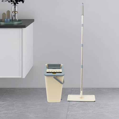 Flachmopp und Eimer-Set Wischmopp Set mit Eimer Mopp-Eimer-Set für die Bodenreinigung wischmopp Set Eimer bodenwischer wischer mop putzeimer Boden wischmop wischeimer(Beige)