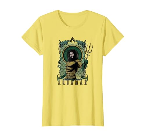 DC Comics Aquaman Framed Trident Camiseta, Mujer, Limón, L