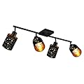 4 Light Track Lighting Kit, Black 4 Way Modern Flexible Ceiling Spotlight, Industrial LED Wall Light for Kitchen Cabinet Gallery Bar Hallway Living Room, Black Stars Design Contemporary, E26 Socket