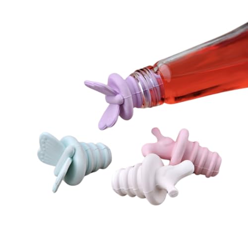 Righton Wine Stoppers - Silicone Bottle Sealer - Soft, Leakproof, Dishwasher Safe - Set of 4 (Purple/Blue Butterfly - Pink/White Bird)
