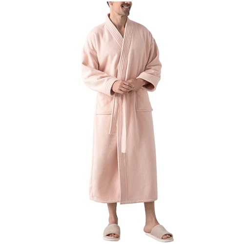 Mens Robe Plush Long Bathrobe Soft Cozy Warm Robes Fleece Shower Spa Robe with Pockets Loungewear Sleepwear
