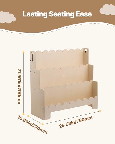 Image of VEVOR 3-Tier Montessori Bookshelf, Kids Scalloped Bookshelf, Wooden Toddler Bookshelf with 2 Hooks, Book Organizer Display for Bedroom, Playroom, Entryway, Nursury, Classroom