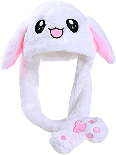 WUIOS Plush Bunny Rabbit Hat with Movable Ears Anime Cosplay Costume Party Gift Cute Headwear for Women White