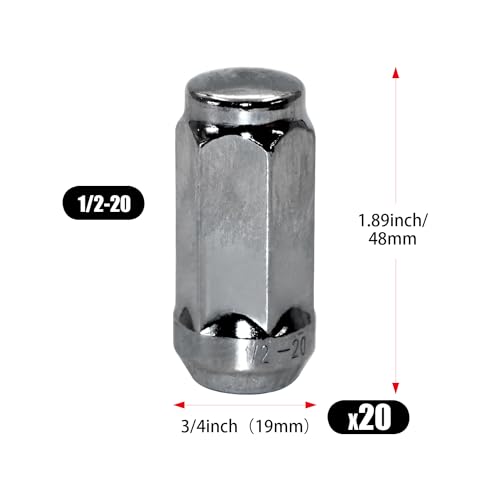 Image of 20pcs 1.9 inch Chrome 1 /2-20 Closed End Bulge Acorn Lug Nuts, 19mm Hex Wheel Lug Nut with Cone Seat Compatible with Mustang Bronco Ranger Safari YJ TJ KJ KK ZJ WJ WK XK MJ XJ