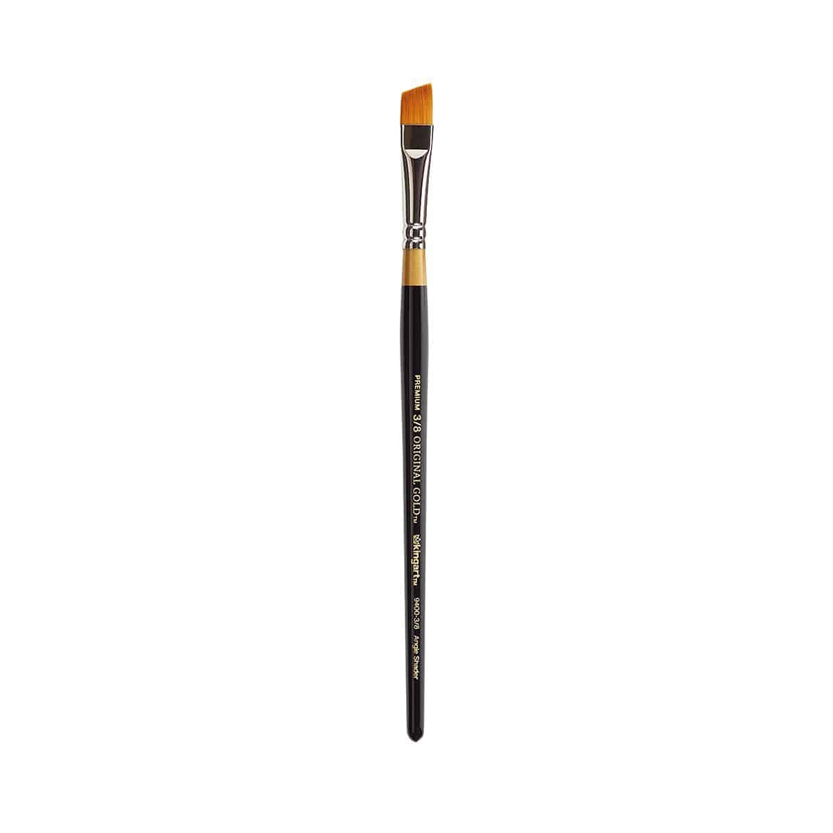 Kingart Black & Gold Premium Original Gold 9400-3/8 Angular Shader Series Artist Brush, Golden Taklon Synthetic Hair, Short Handle, For Acrylic, Watercolor, Oil And Gouache Painting, Size 3/8"