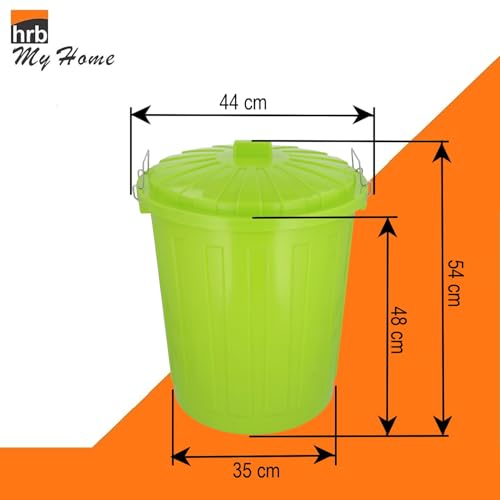 HRB Maxitonne 50 Liter grün, Tonne aus stabilem Hartplastik, abnehmbarer Deckel mit Verschlüssen, geeignet für Wäsche, Spielzeug oder als Mülleimer Küche
