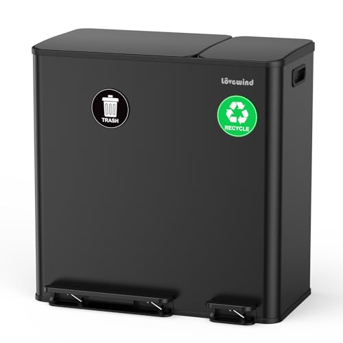 Dual Trash and Recycling Bins for Kitchen, 13.2 + 5.2