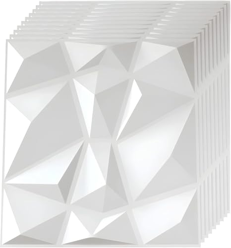 SKY-TOUCH 10PCS 3D Wall Panels 30x30cm PVC Waterproof Wall Panel Diamond Textured Modern Decor Wall Tiles Accent Wall Panels for Living Room Bedroom Hotel Office Coving 9.7 Sq.FtMatt White