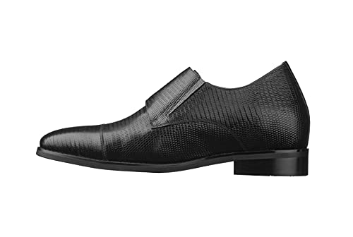 CALTO Men's Invisible Height Increasing Elevator Shoes - Black Leather Slip-on Dual Monk Straps Formal Loafers- 2.8 Inches Taller - K3114 - Size 10 D(M) US3