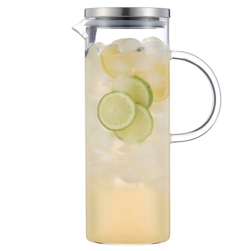 Comparison: Best Container For Lemon Water 9 Karafu Pitcher, Glass Pitcher with Handle and Lid, 50 Oz Handmade Water Jug for Hot/Cold Water, Ice Lemon Tea and Juice Beverage