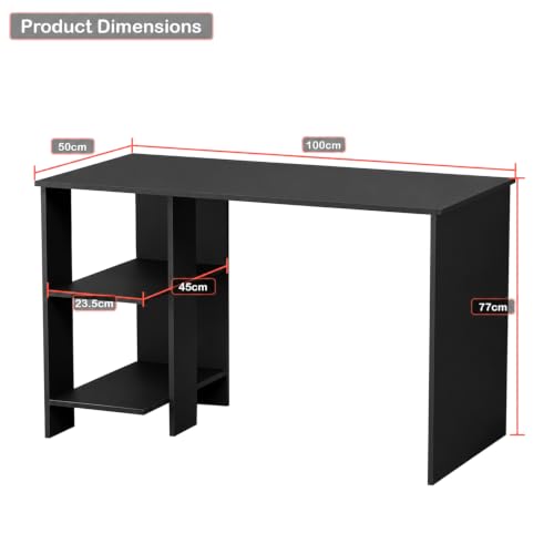 Image of Lukzer Engineered Wood Computer Desk with One Tier Shelves Laptop Study Table for Office Home Workstation Writing Modern Desk (ST-007 /Black / 100 x 50 x 77 cm)