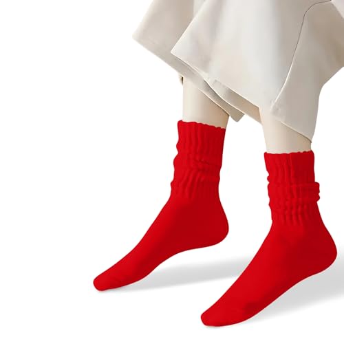 Image of COUVER Womens Scrunched Slouch Socks Soft Cotton Breathable Retro Crew or Knee High, Multiple Colors