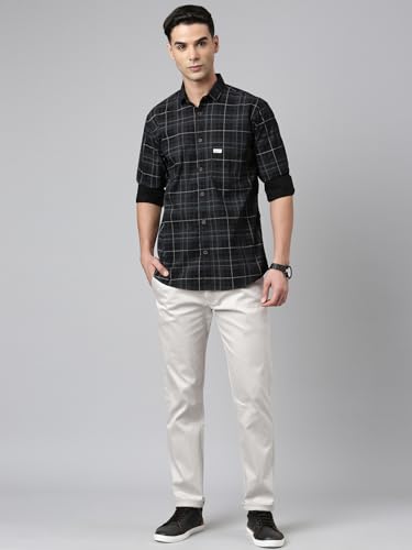 Image of Majestic Man Men Comfort Slim Fit Opaque Checked Pure Cotton Casual Shirt