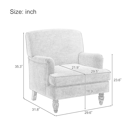 Bellemave Mid Century Modern Upholstered Linen Fabric Armchair with Antique Solid Wood Legs, Accent Chair Single Sofa Chair for Living Room, Bedroom,Cream - Image 3