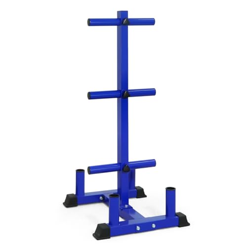 WF Athletic Supply Olympic Bumper Plate Storage Rack, Home Gym 2 Inch Weight Plate Holder, Heavy-Duty Weight Plate Tree with 4 Barbell Holders, 800LB Weight Capacity, Blue