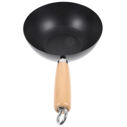 LOPUNER Wok de Hierro para Cocina Sartén Pequeña sin Recubrimiento Utensilio de Cocina Compatible con Estufas de Gas y para Bbq y Freír Vegetales