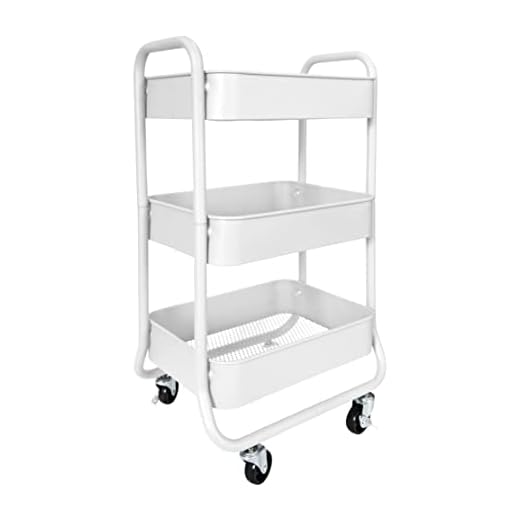 Homestead 3-Tier Rolling Cart - Heavy Duty Metal Rolling Cart, Lockable Casters, Multifunctional Storage Shelves - Great for Kitchen, Office, Bathroom, Laundry Room (White)