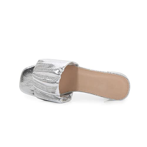 Women's Square Toe Summer High Heel Slippers Slip On Chunky High Heel Sandals3