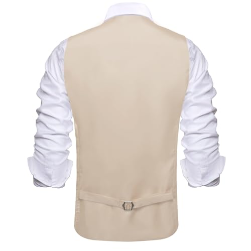 Image of Hi-Tie Men's Formal Suit Vest Solid Fit Vest for Men 3 Pockets V Neck Waistcoat Business Wedding Casual