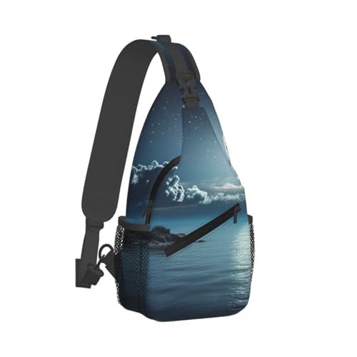 Bolso cruzado Moon Ocean Landscape unisex negro miniatura 2