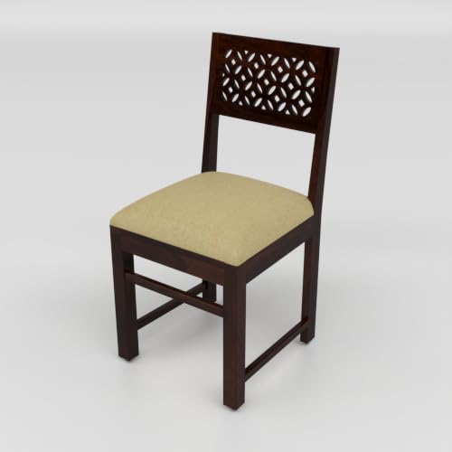 Image of Solid Sheesham Wood Dining Chair Set of 2 | Wooden Dining Chairs with Cushioned Seat | Modern Dining Room Chair for Home, Kitchen & Restaurant | Premium Honey Finish